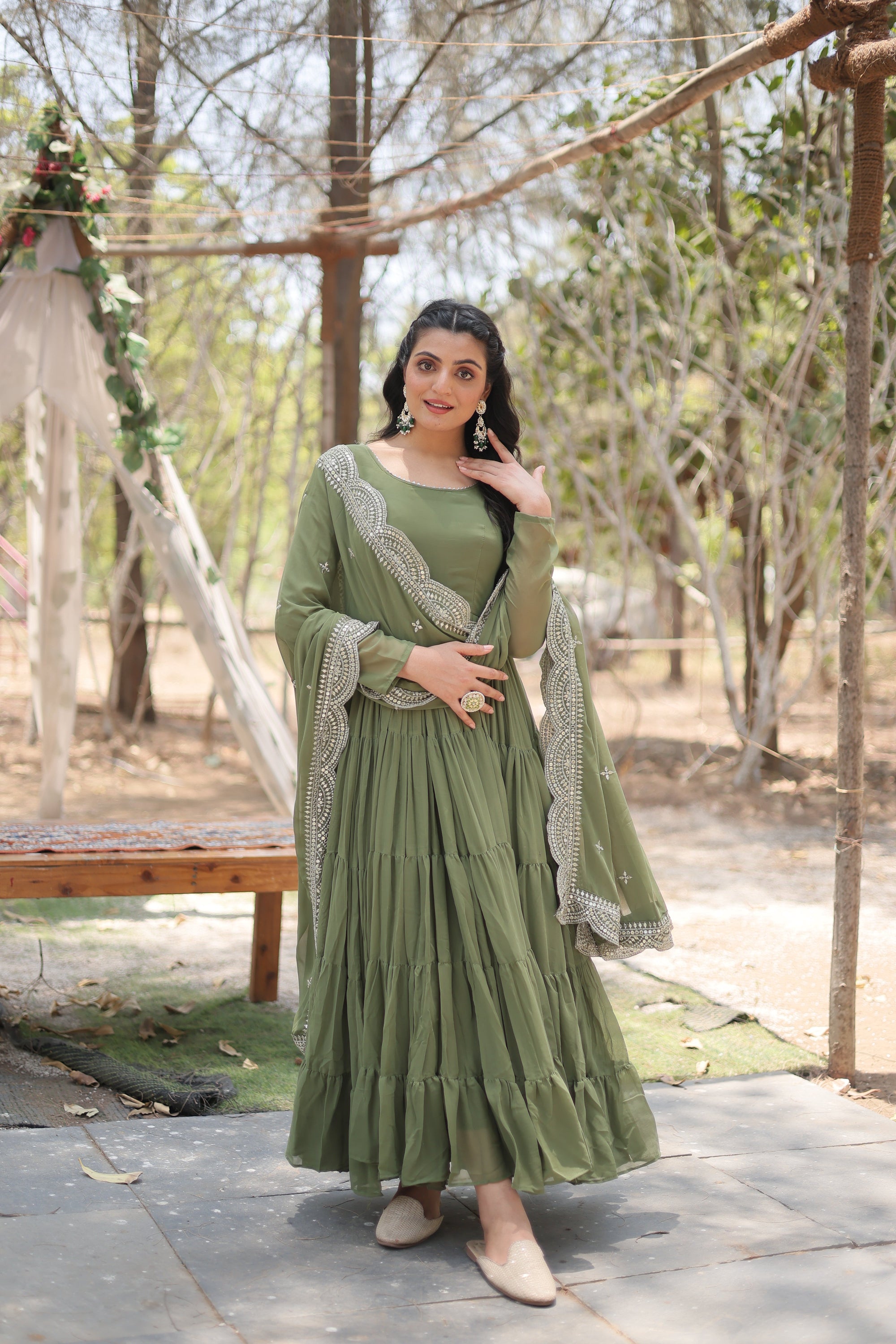 Mehendi Women Embroidered Anarkali Kurta Set