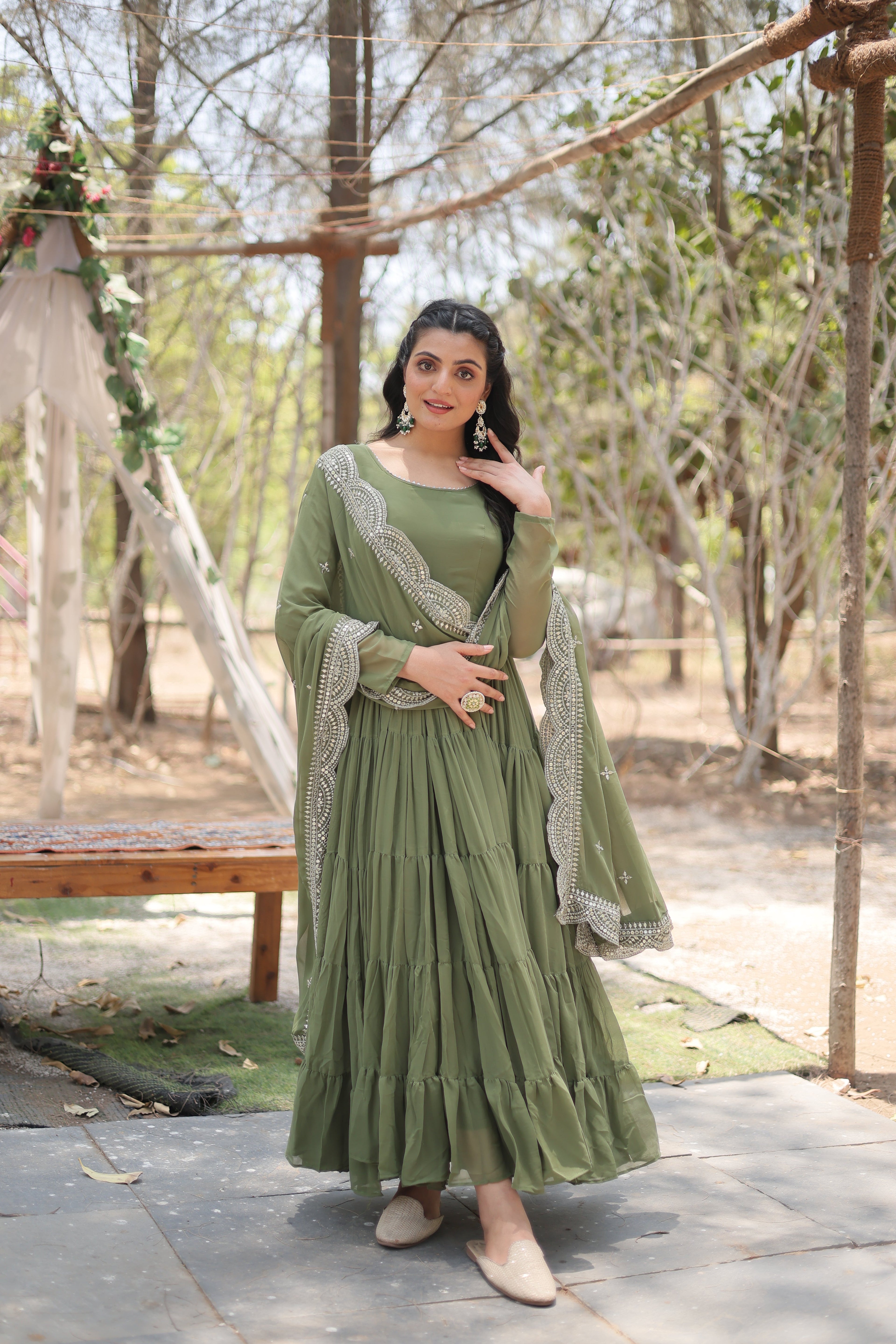 Mehendi Women Embroidered Anarkali Kurta Set