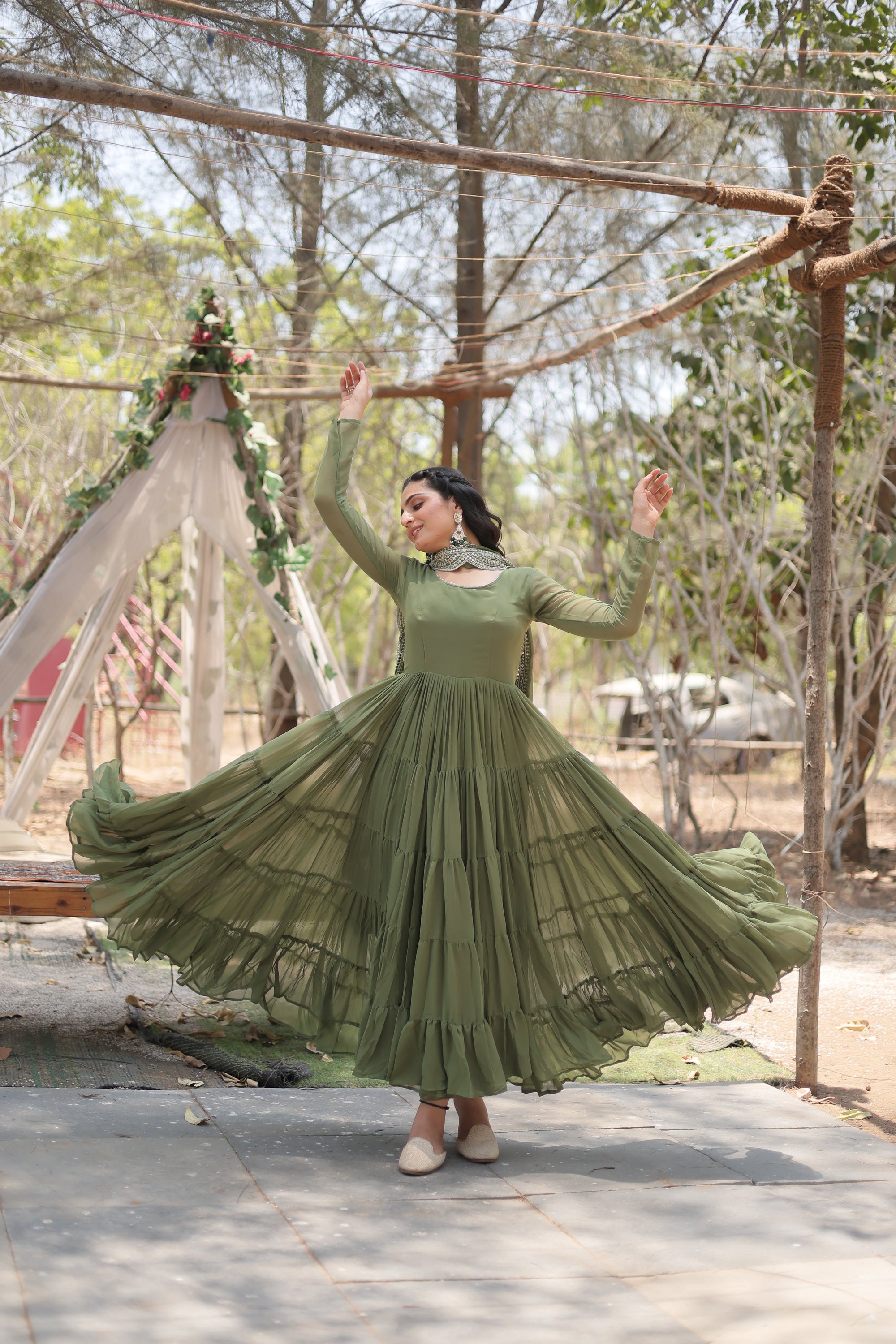 Mehendi Women Embroidered Anarkali Kurta Set