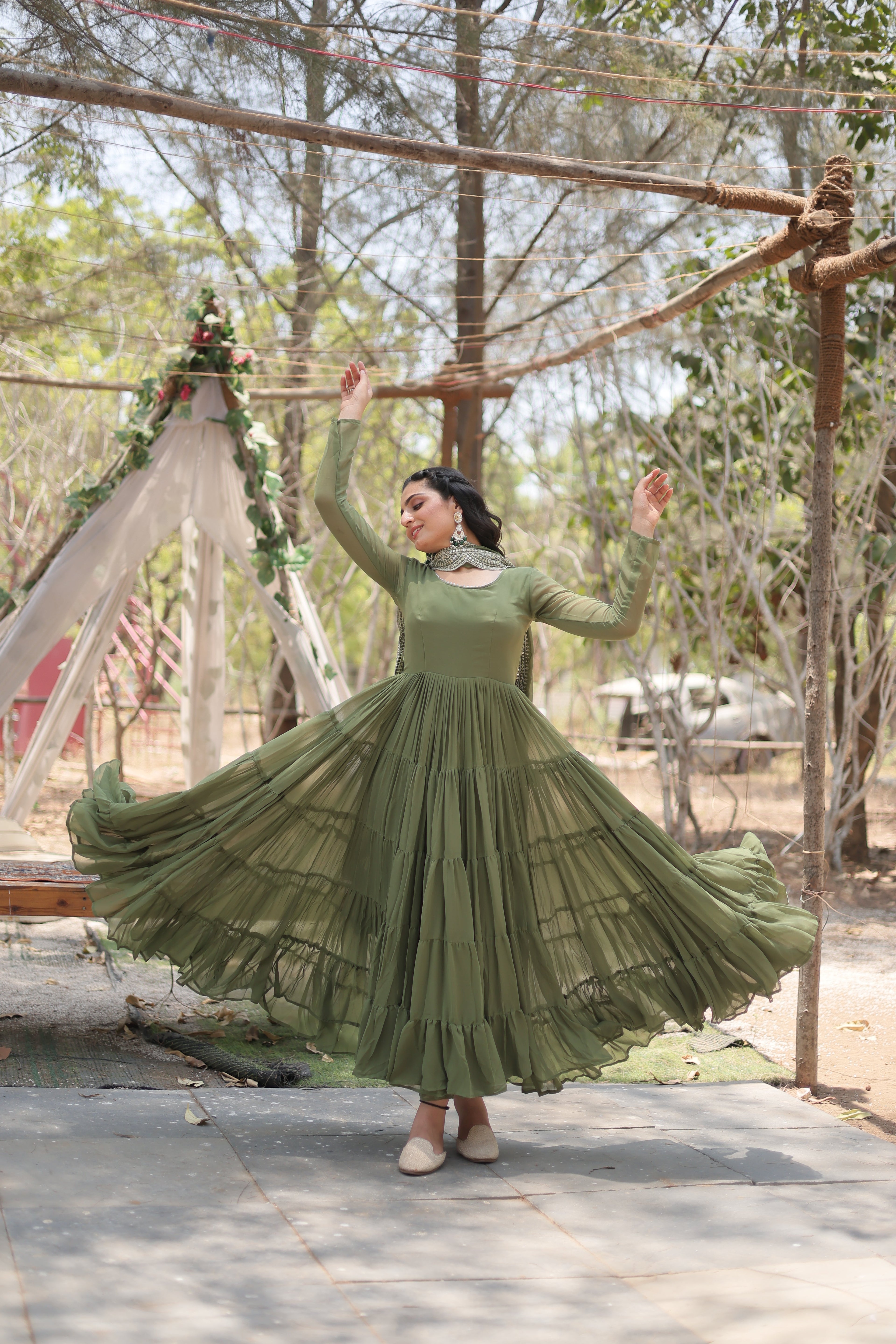 Mehendi Women Embroidered Anarkali Kurta Set
