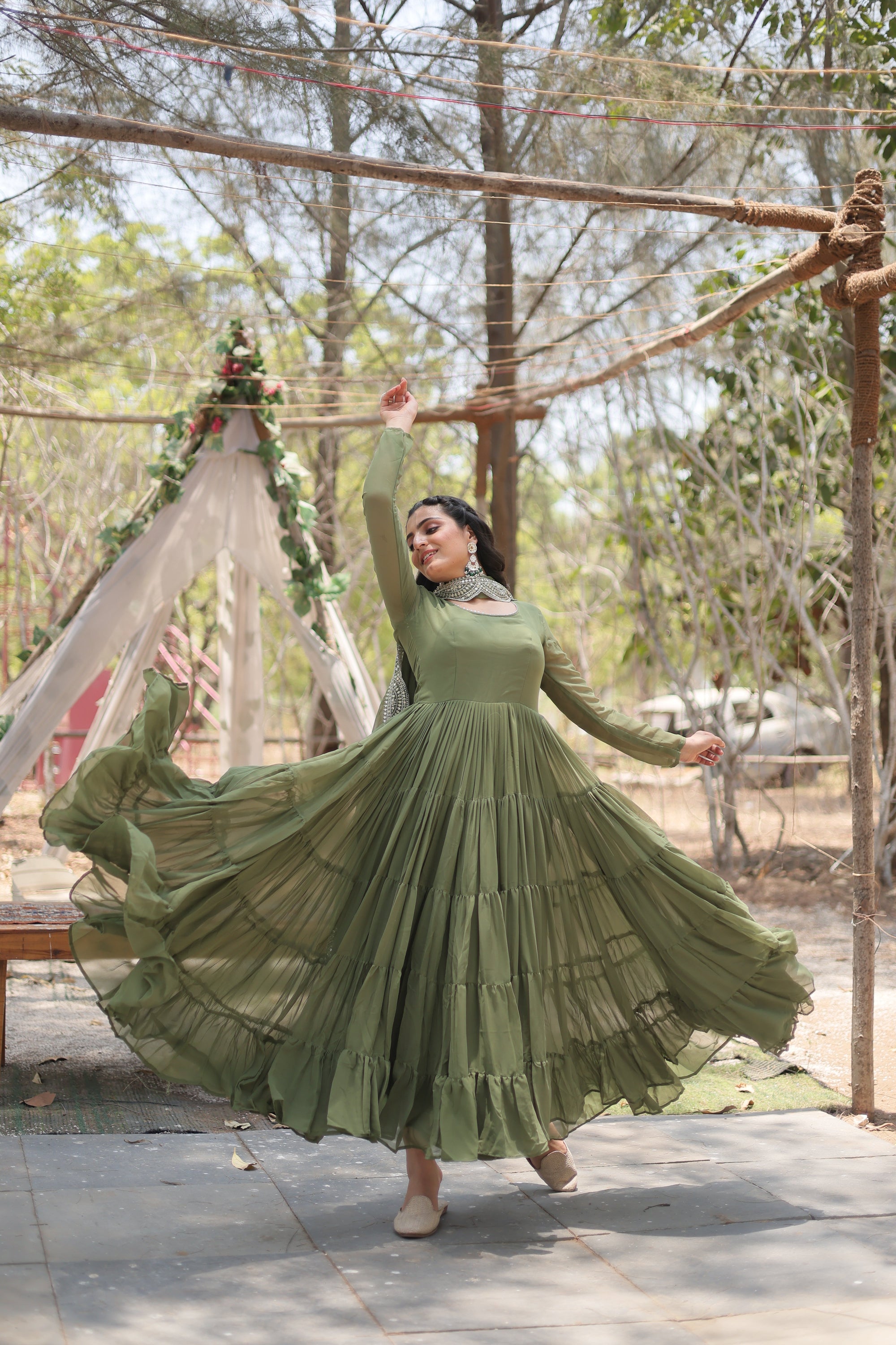 Mehendi Women Embroidered Anarkali Kurta Set