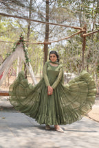 Mehendi Women Embroidered Anarkali Kurta Set