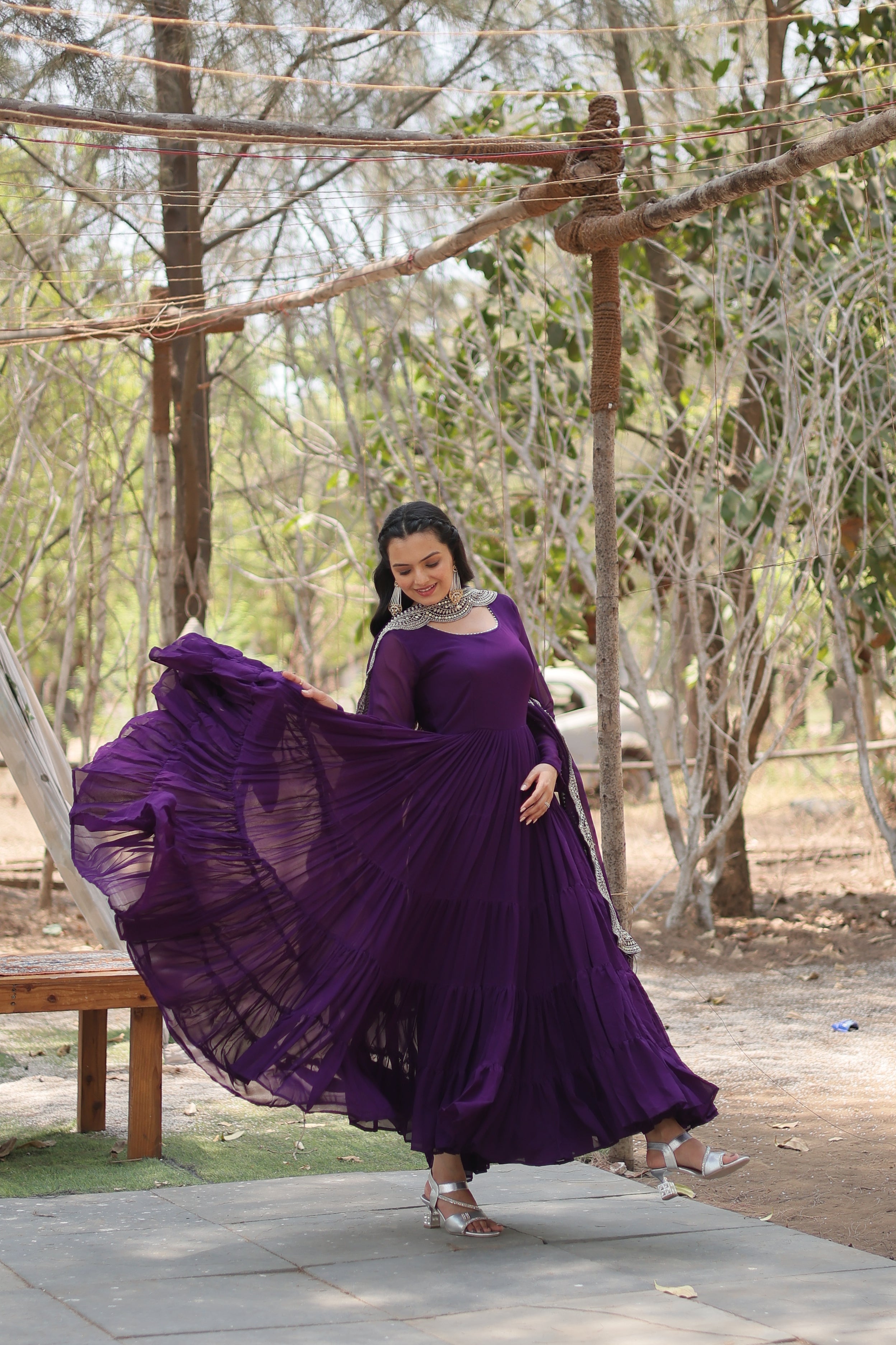 Purple Women Embroidered Anarkali Kurta Set