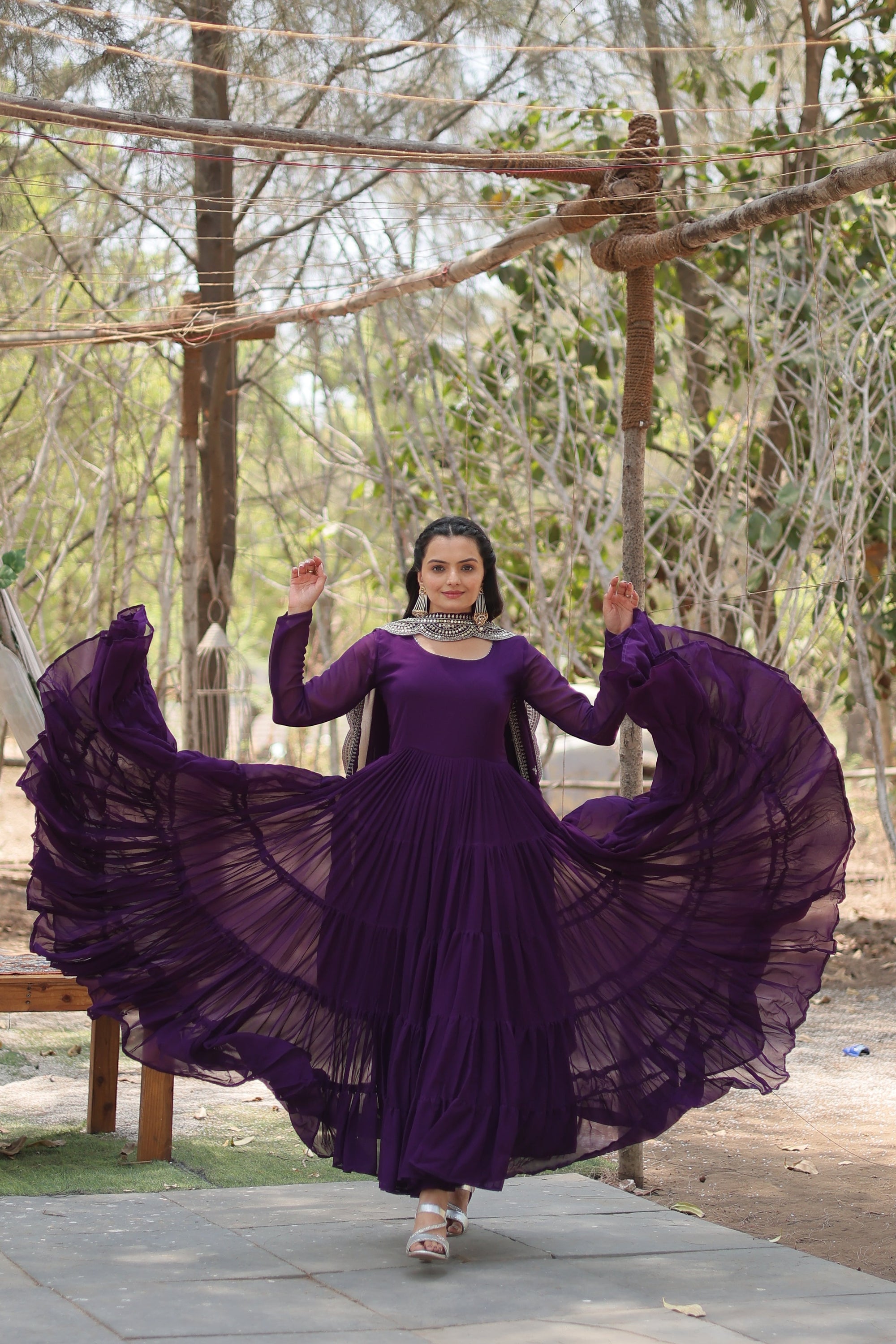 Purple Women Embroidered Anarkali Kurta Set