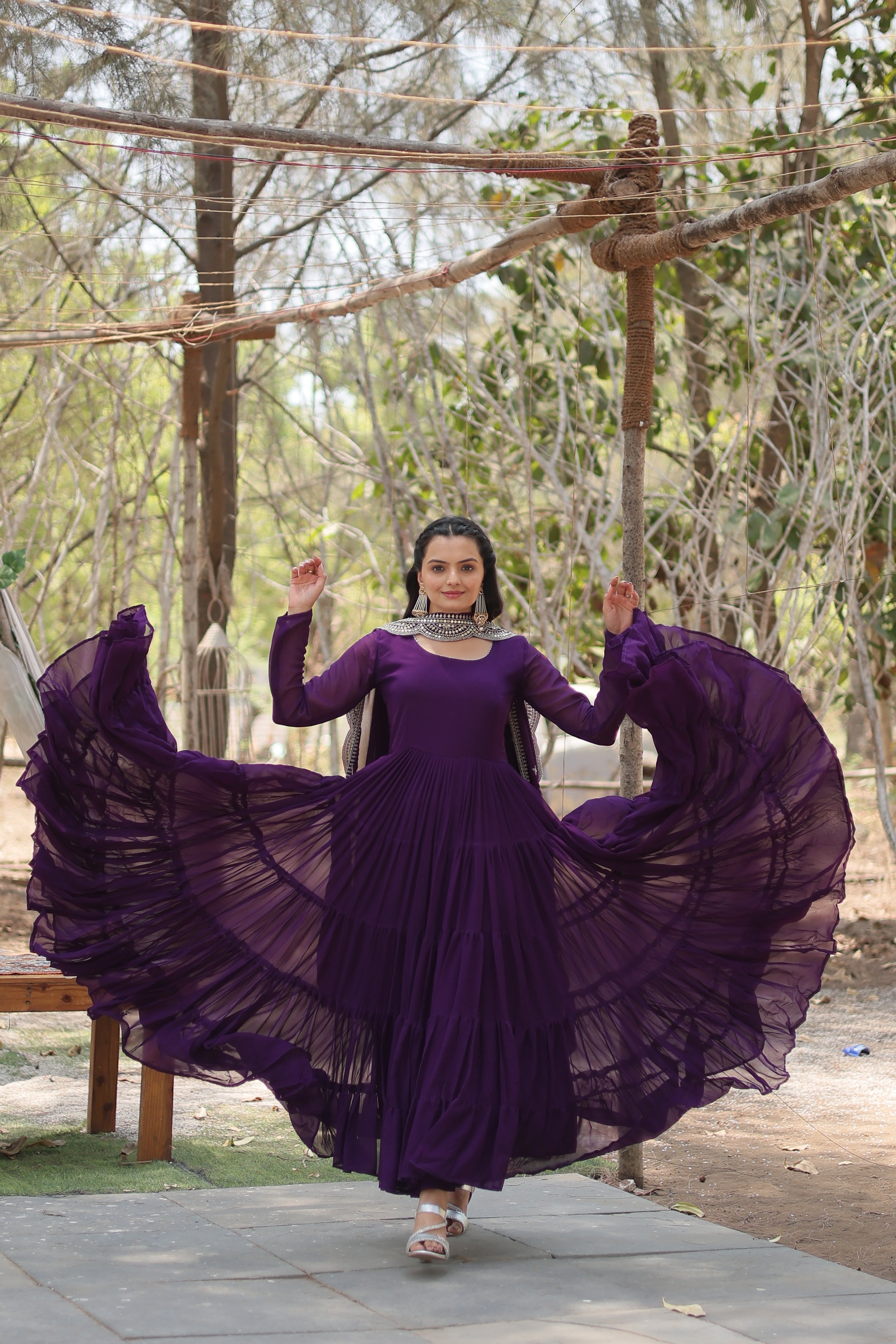 Purple Women Embroidered Anarkali Kurta Set