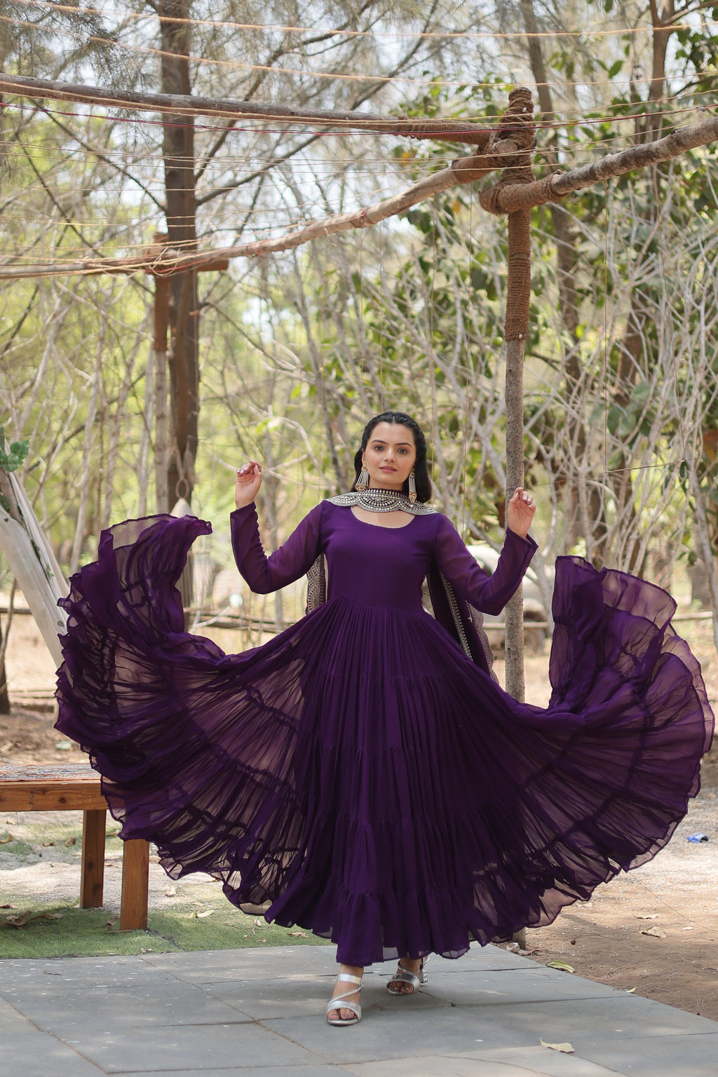 Purple Women Embroidered Anarkali Kurta Set