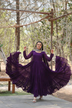 Purple Women Embroidered Anarkali Kurta Set