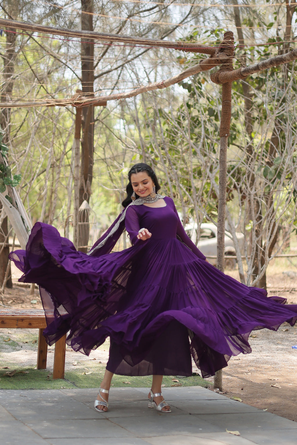 Purple Women Embroidered Anarkali Kurta Set