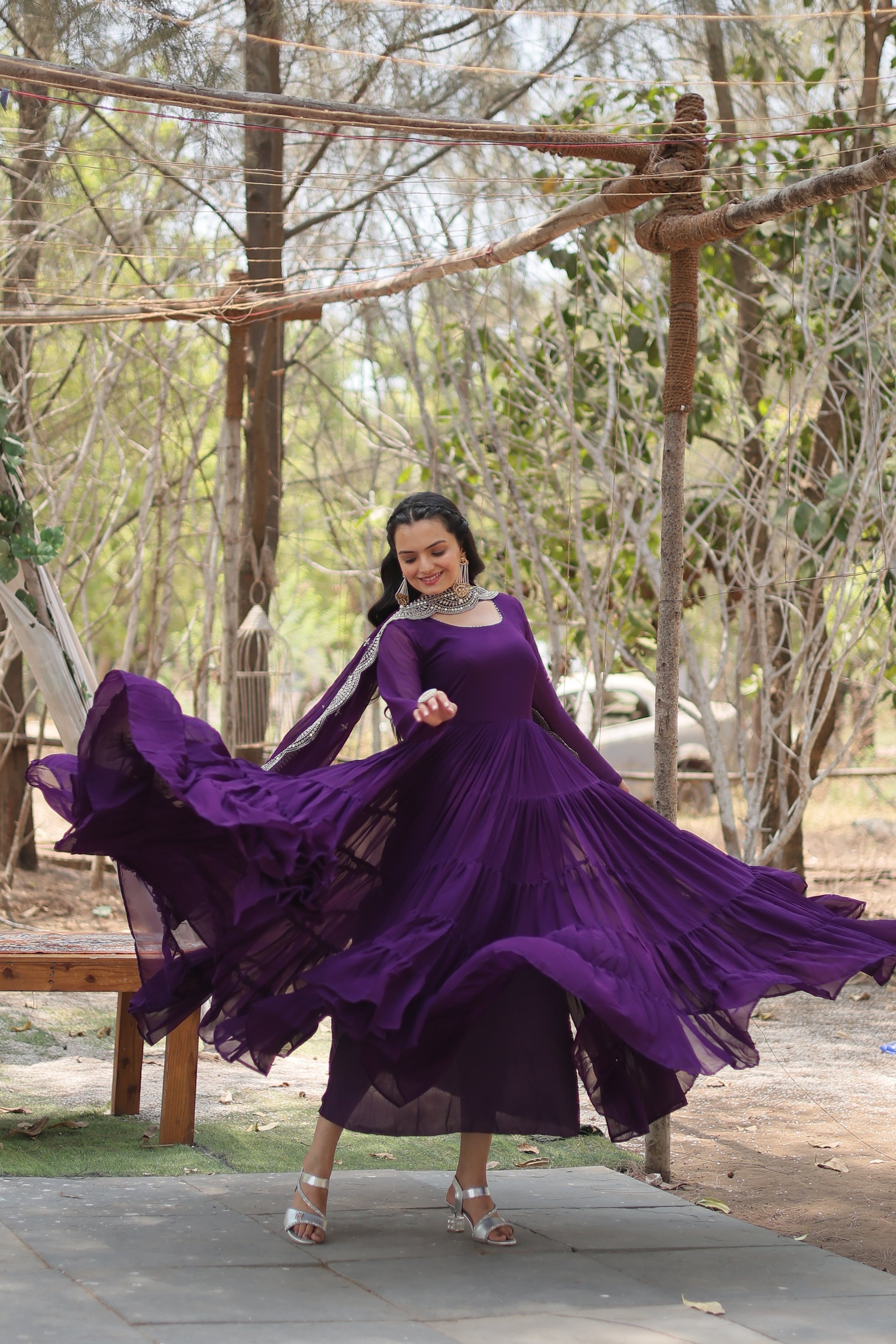 Purple Women Embroidered Anarkali Kurta Set