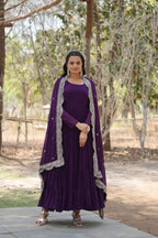 Purple Women Embroidered Anarkali Kurta Set