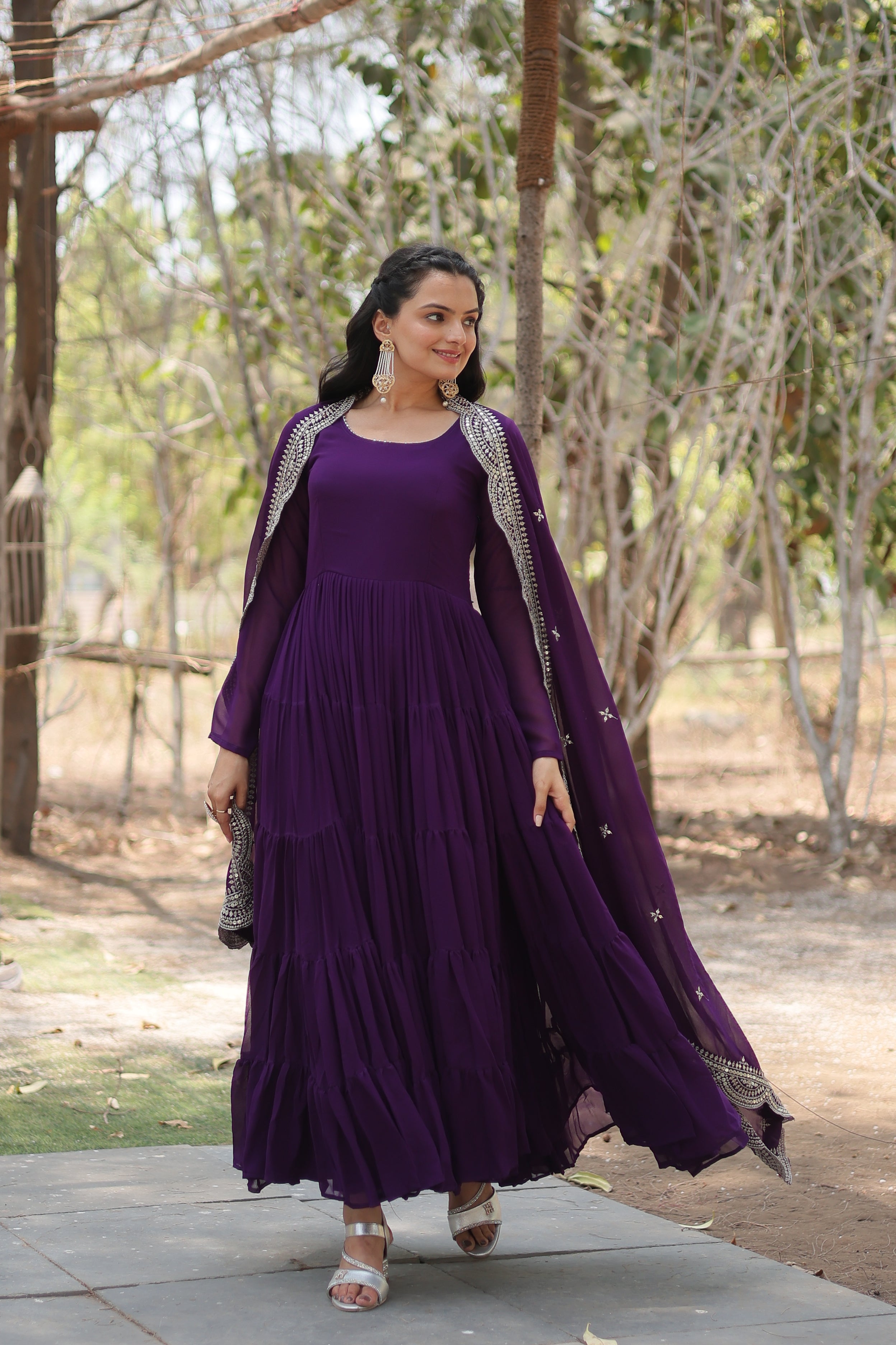 Purple Women Embroidered Anarkali Kurta Set