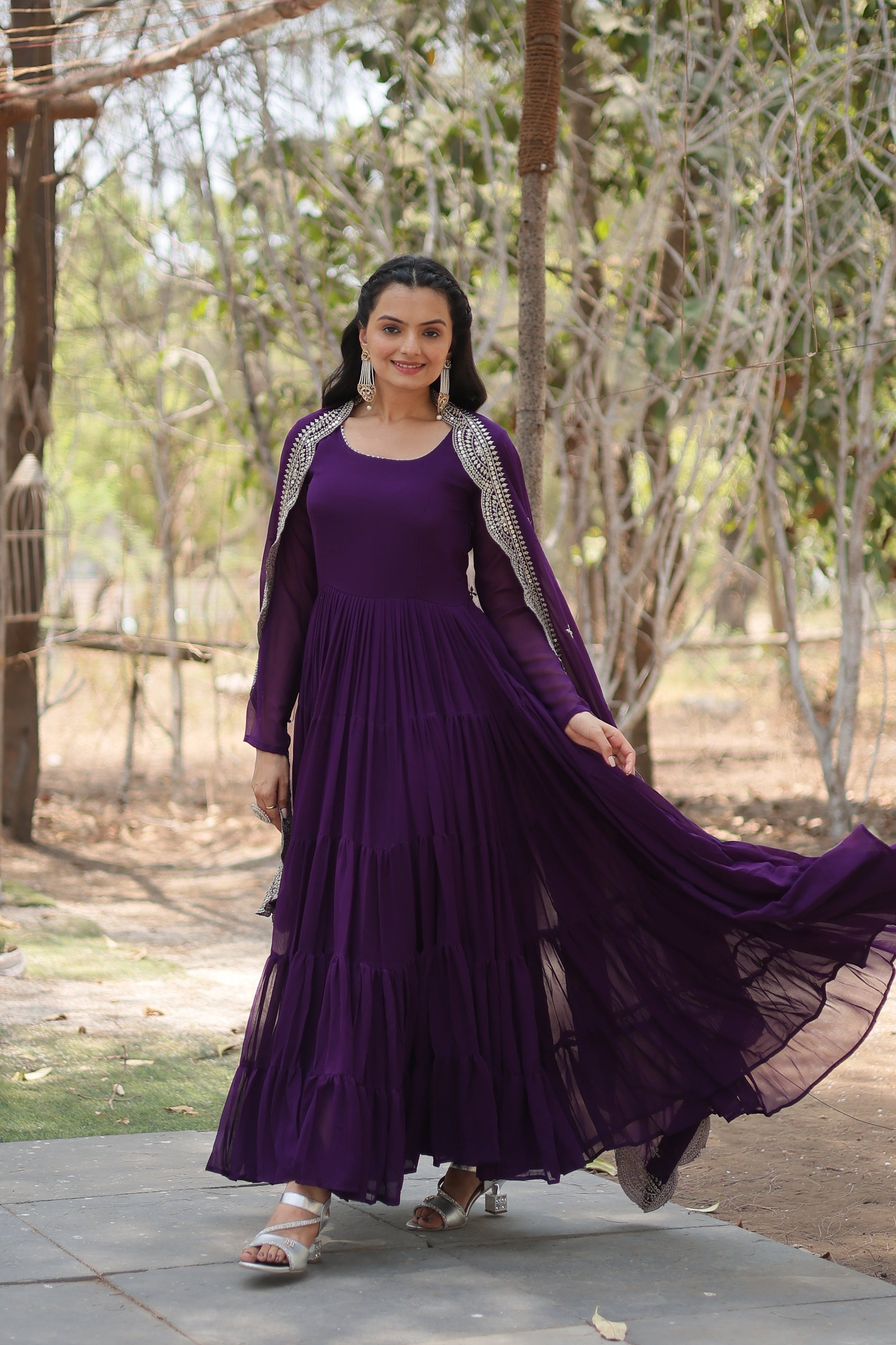 Purple Women Embroidered Anarkali Kurta Set