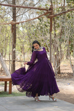 Purple Women Embroidered Anarkali Kurta Set