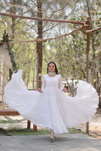 White Women Embroidered Anarkali Kurta Set
