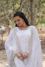White Women Embroidered Anarkali Kurta Set