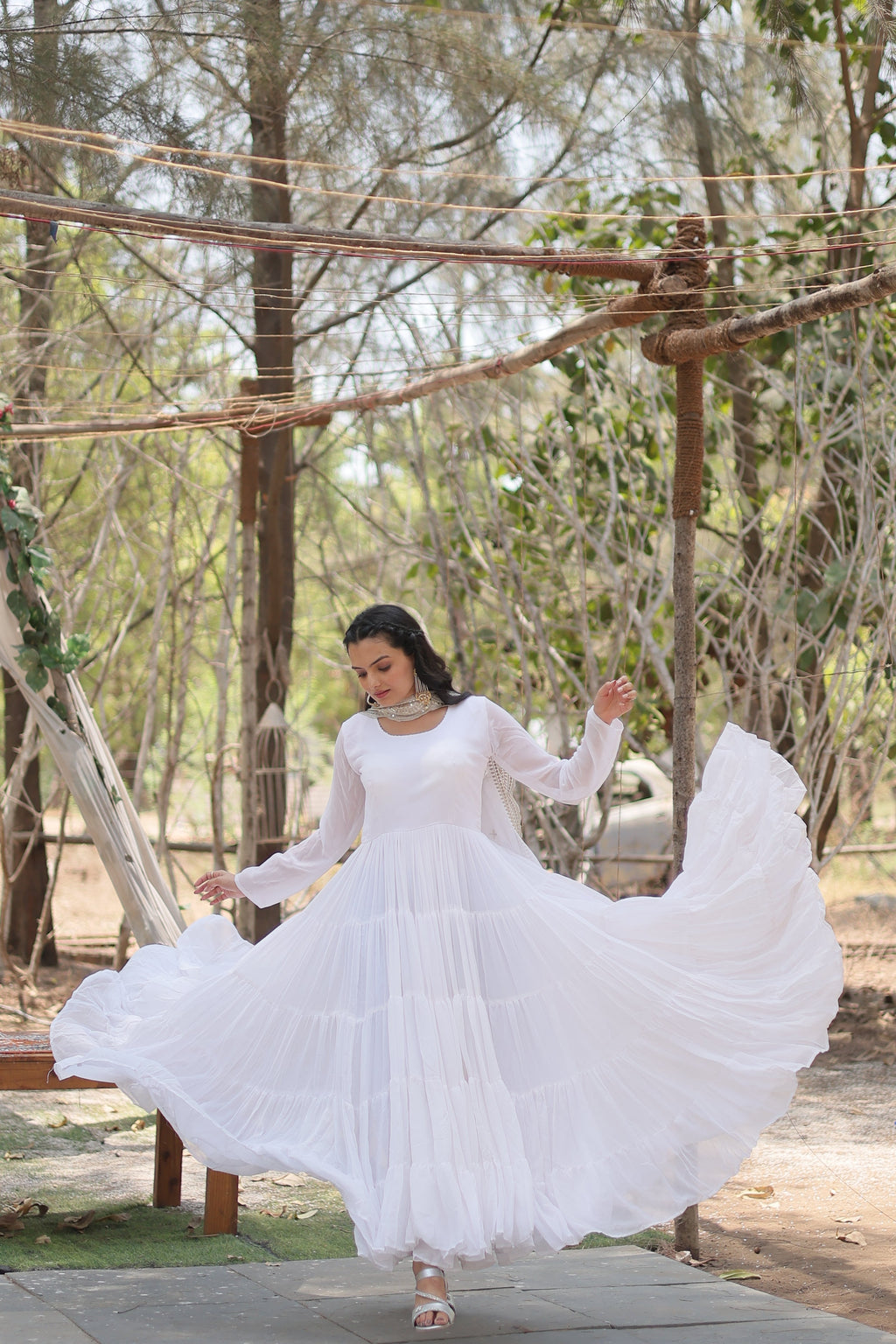 White Women Embroidered Anarkali Kurta Set