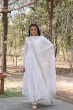 White Women Embroidered Anarkali Kurta Set