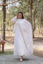 White Women Embroidered Anarkali Kurta Set