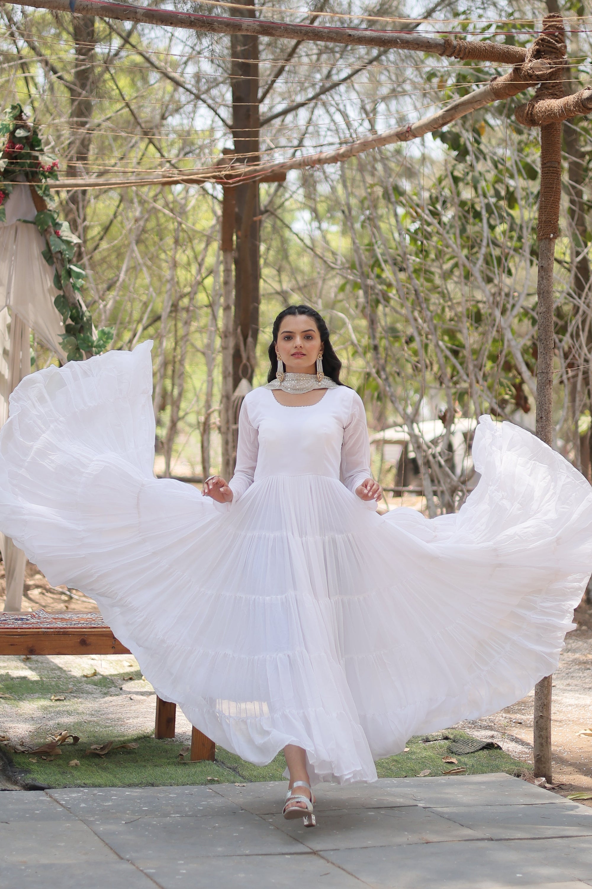 White Women Embroidered Anarkali Kurta Set