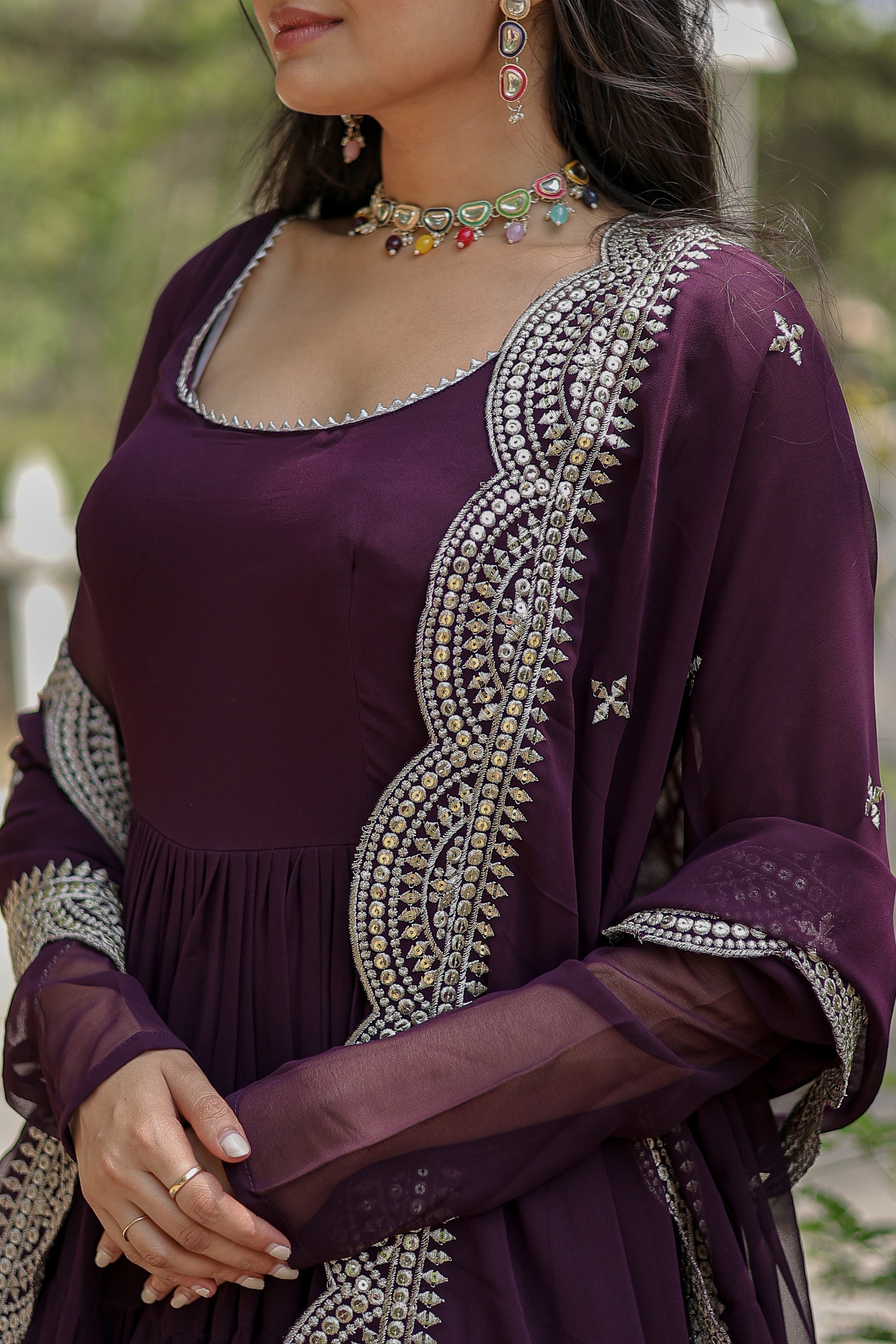 Party Wear Wine Color Plain Long Gown With Dupatt