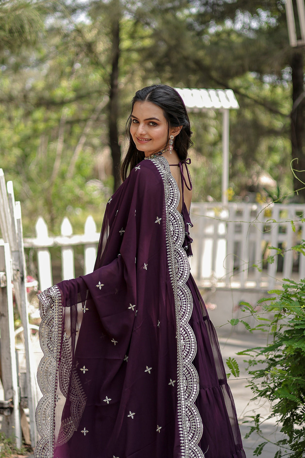 Party Wear Wine Color Plain Long Gown With Dupatt
