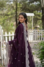 Party Wear Wine Color Plain Long Gown With Dupatt