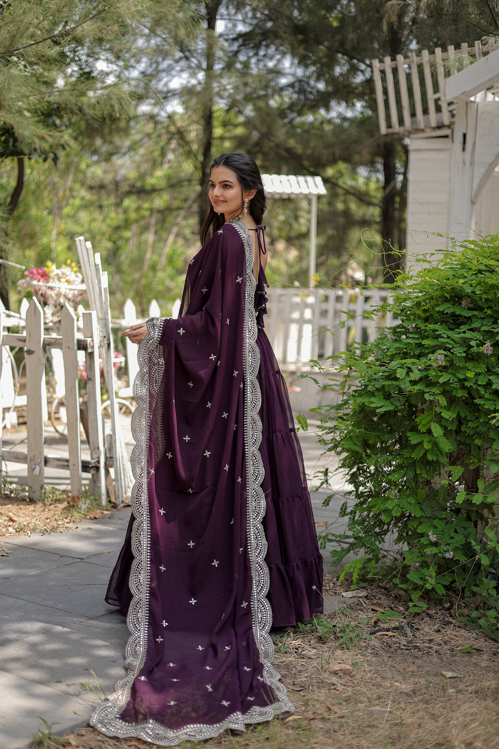 Party Wear Wine Color Plain Long Gown With Dupatt