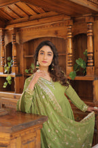 Parrot-Green Coloured Faux Georgette with Embroidered work Gown With Dupatta