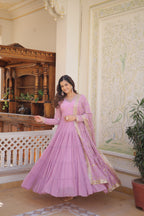 Lavender Coloured Faux Georgette with Embroidered work Gown With Dupatta