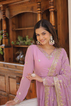 Lavender Coloured Faux Georgette with Embroidered work Gown With Dupatta