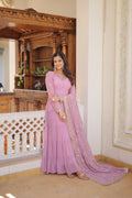 Lavender Coloured Faux Georgette with Embroidered work Gown With Dupatta