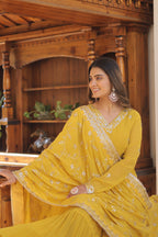 Yellow Coloured Faux Georgette with Embroidered work Gown With Dupatta