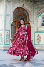 Rani Pink Embroidered Faux Blooming Gown with Sequin Dupatta