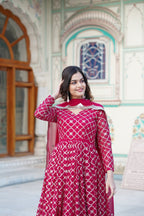 Rani Pink Embroidered Faux Blooming Gown with Sequin Dupatta