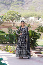 Designer Party Wear Anarkali Gown – Viscose Jacquard with Sequins Embroidery & Russian Silk Dupatta