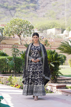 Designer Party Wear Anarkali Gown – Viscose Jacquard with Sequins Embroidery & Russian Silk Dupatta