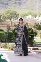 Designer Party Wear Anarkali Gown – Viscose Jacquard with Sequins Embroidery & Russian Silk Dupatta