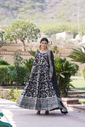 Designer Party Wear Anarkali Gown – Viscose Jacquard with Sequins Embroidery & Russian Silk Dupatta