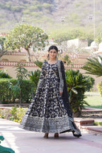 Designer Party Wear Anarkali Gown – Viscose Jacquard with Sequins Embroidery & Russian Silk Dupatta