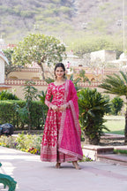 Designer Party Wear Anarkali Gown – Viscose Jacquard with Sequins Embroidery & Russian Silk Dupatta
