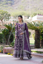 Designer Party Wear Anarkali Gown – Viscose Jacquard with Sequins Embroidery & Russian Silk Dupatta