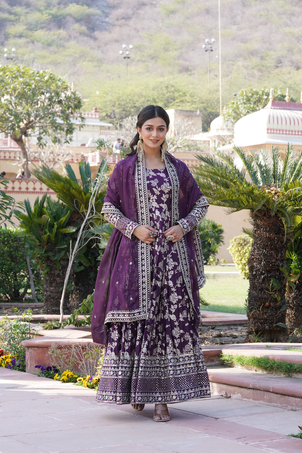 Designer Party Wear Anarkali Gown – Viscose Jacquard with Sequins Embroidery & Russian Silk Dupatta