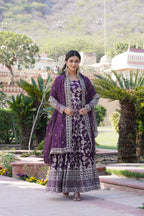 Designer Party Wear Anarkali Gown – Viscose Jacquard with Sequins Embroidery & Russian Silk Dupatta