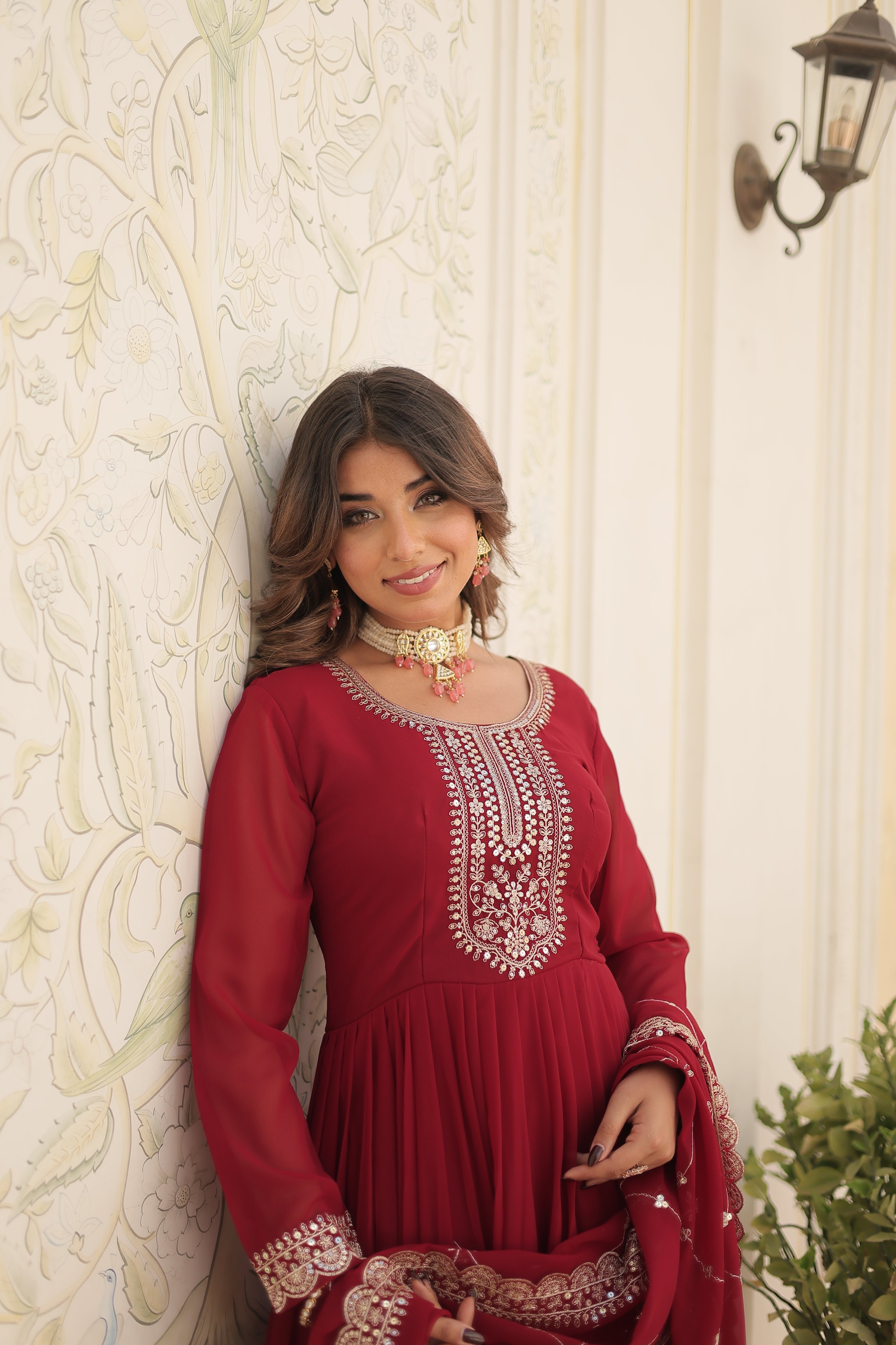 Faux Blooming Sequin Maroon Gown with Embroidered Dupatta