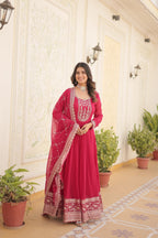 Faux Blooming Sequin Pink Gown with Embroidered Dupatta