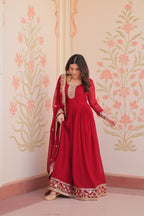Women Maroon Embellished Anarkali Dress Designer Gown for Women | Evening Gown