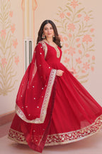 Women Maroon Embellished Anarkali Dress Designer Gown for Women | Evening Gown