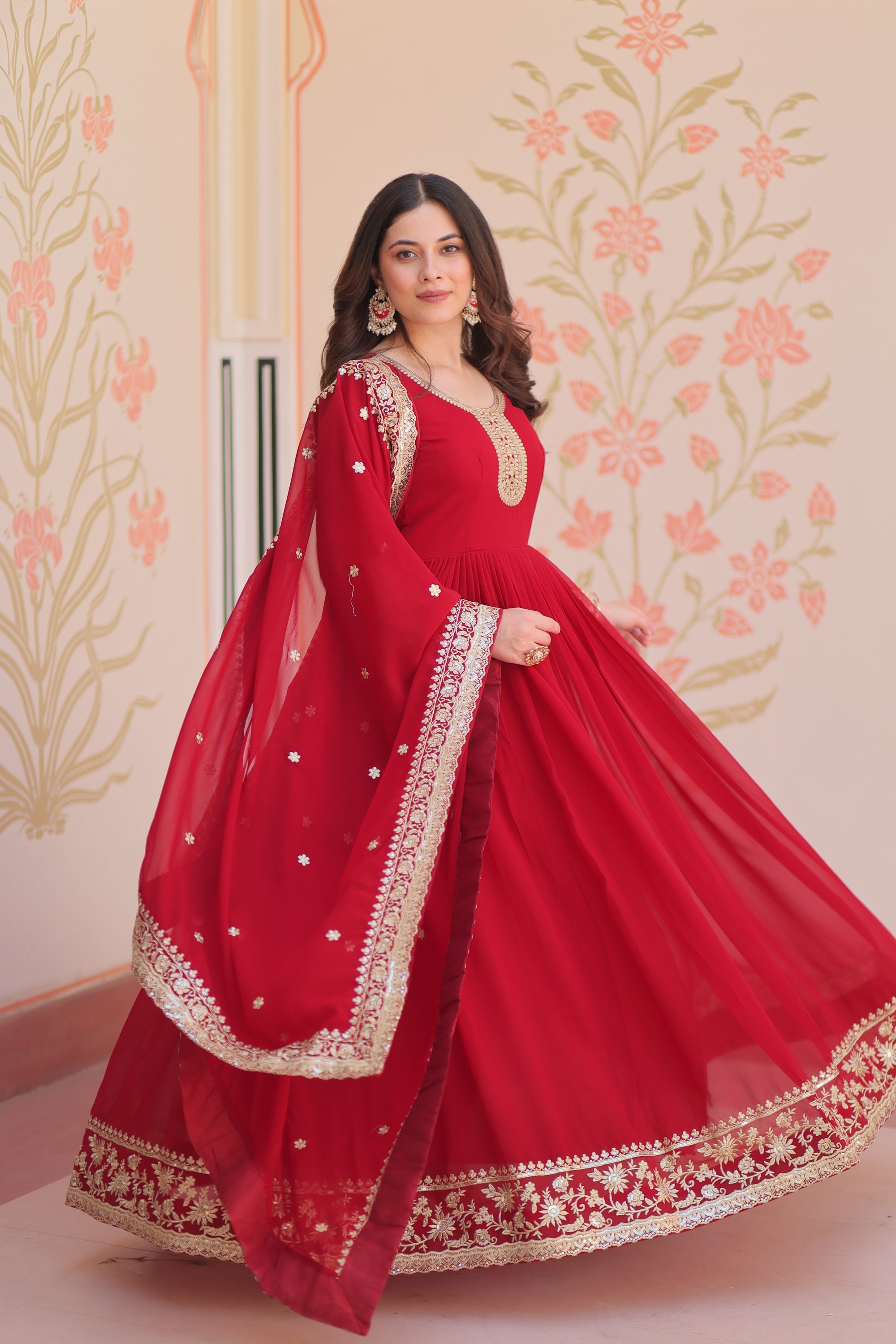 Women Maroon Embellished Anarkali Dress Designer Gown for Women | Evening Gown