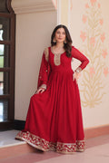 Women Maroon Embellished Anarkali Dress Designer Gown for Women | Evening Gown