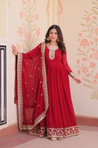 Women Maroon Embellished Anarkali Dress Designer Gown for Women | Evening Gown